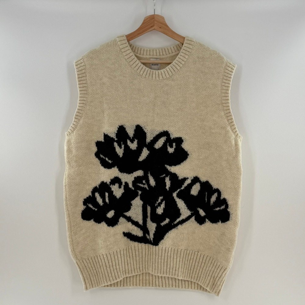 NWT Anthropologie Maeve Graphic Flower Sweater Vest Size Large